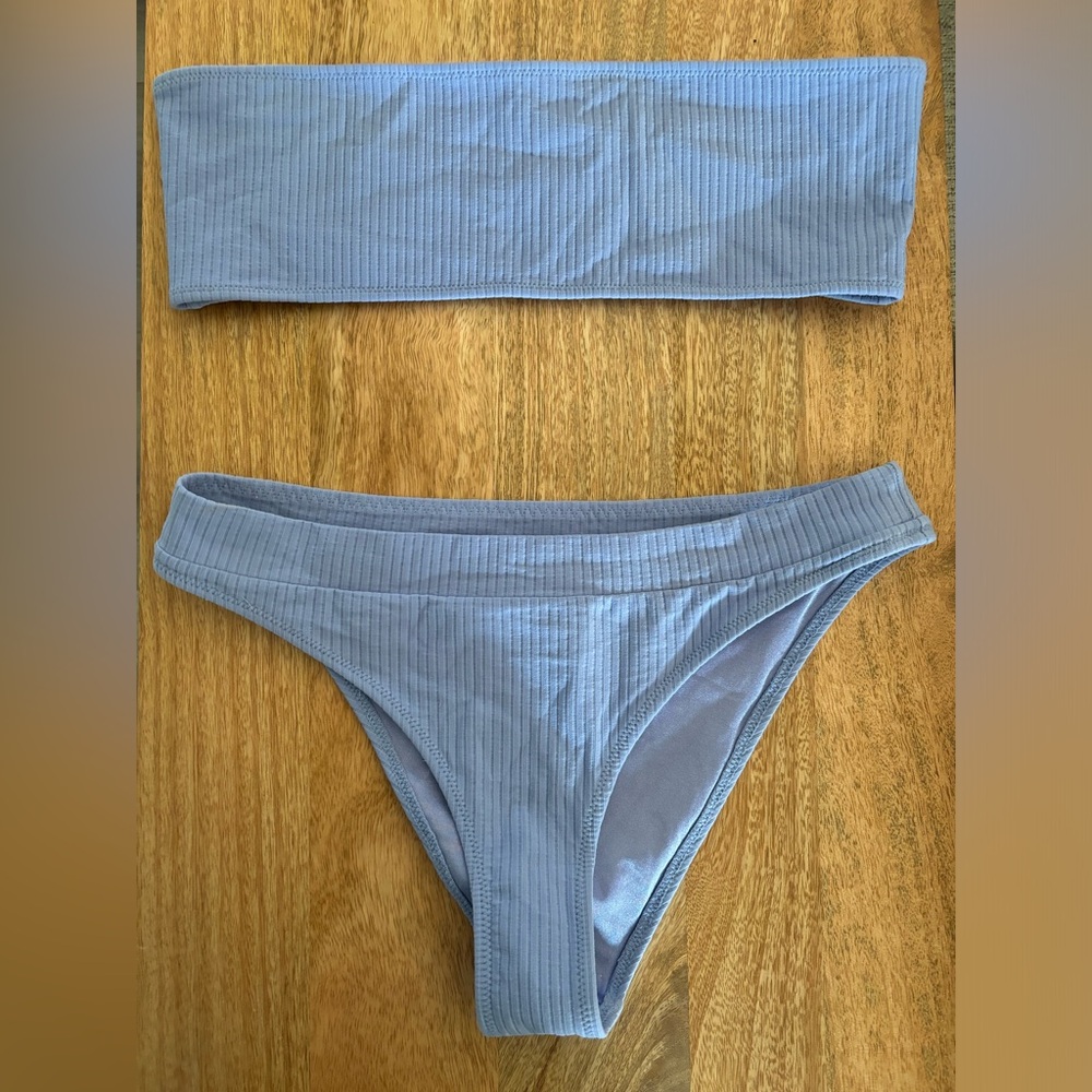 Triangl Bikini - Bandeau Ribbed - Light Blue - Size Large